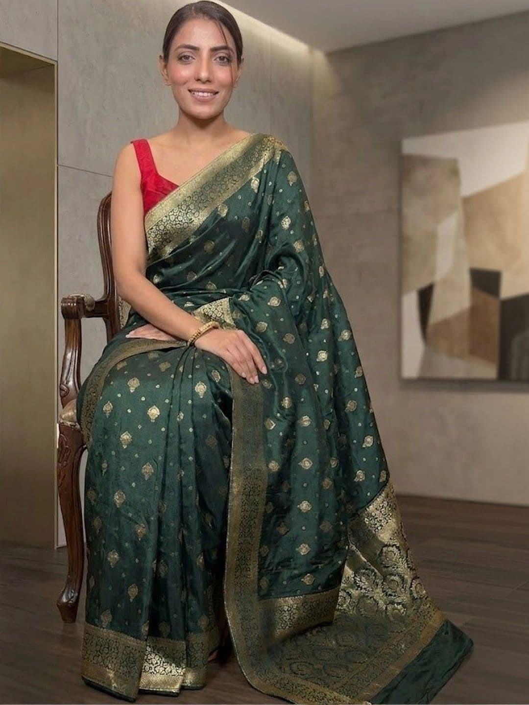 RUTVA FASHION Woven Design Zari Art Silk Banarasi Saree thumbnail 4