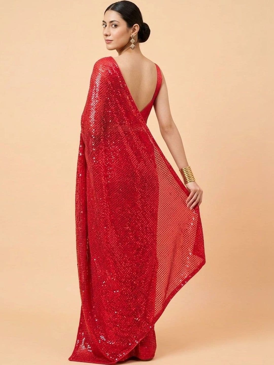 SZN Embellished Sequinned Poly Georgette Designer Saree thumbnail 4