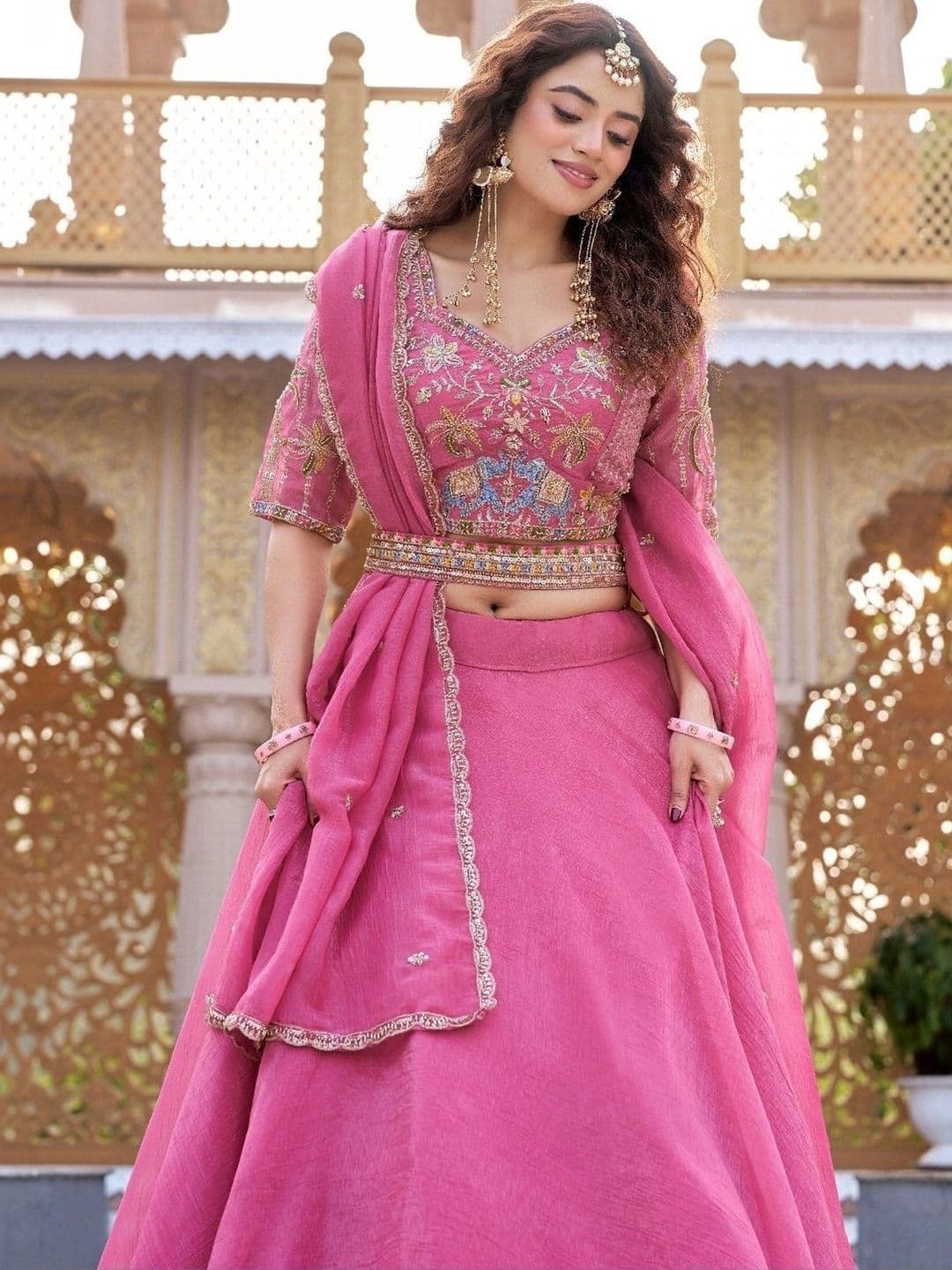 Shree Ram Creation Embroidered Thread Work Ready to Wear Lehenga & Blouse With Dupatta thumbnail 4