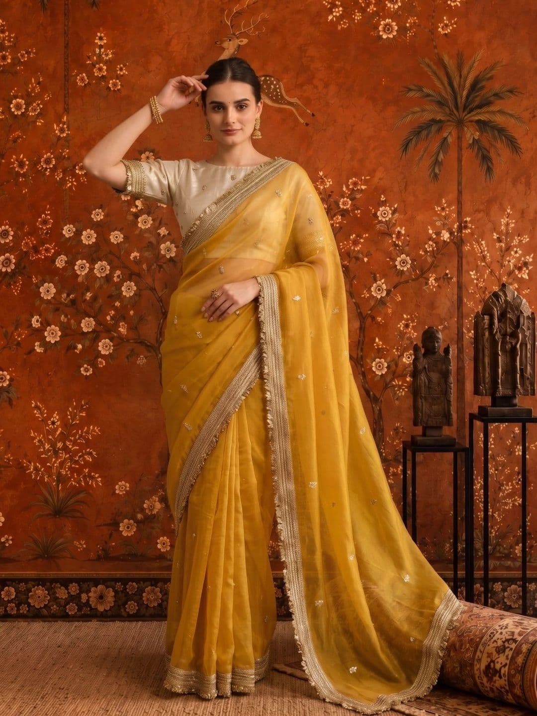 Sangria Embellished Embroidered Satin Saree thumbnail 5