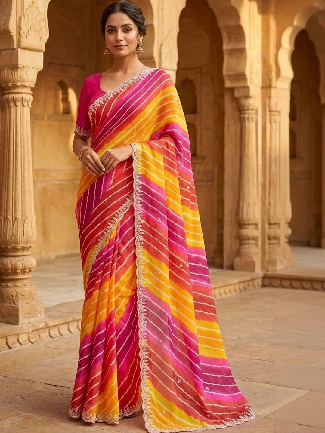 Fashion Mantra Leheriya Poly Georgette Saree - view 1