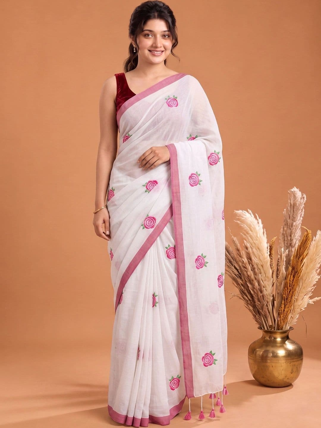 KALINI Floral Embroidered Pure Cotton Saree - view 1