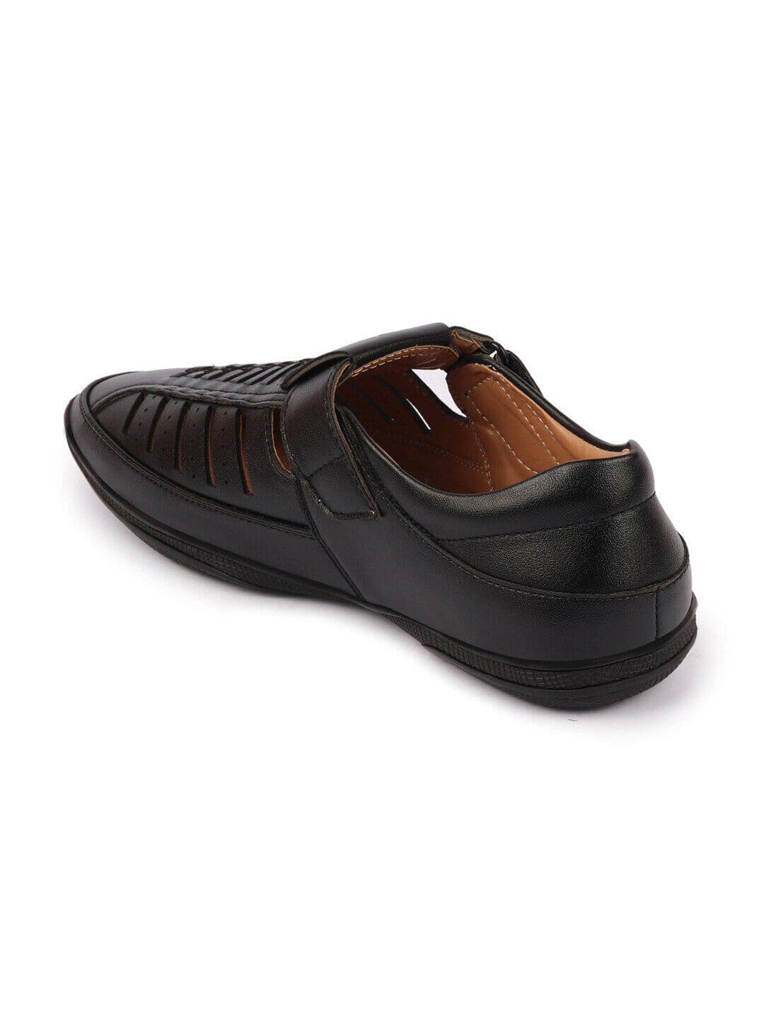FAUSTO Men Black Laser Cut PU Fisherman Sandals thumbnail 3