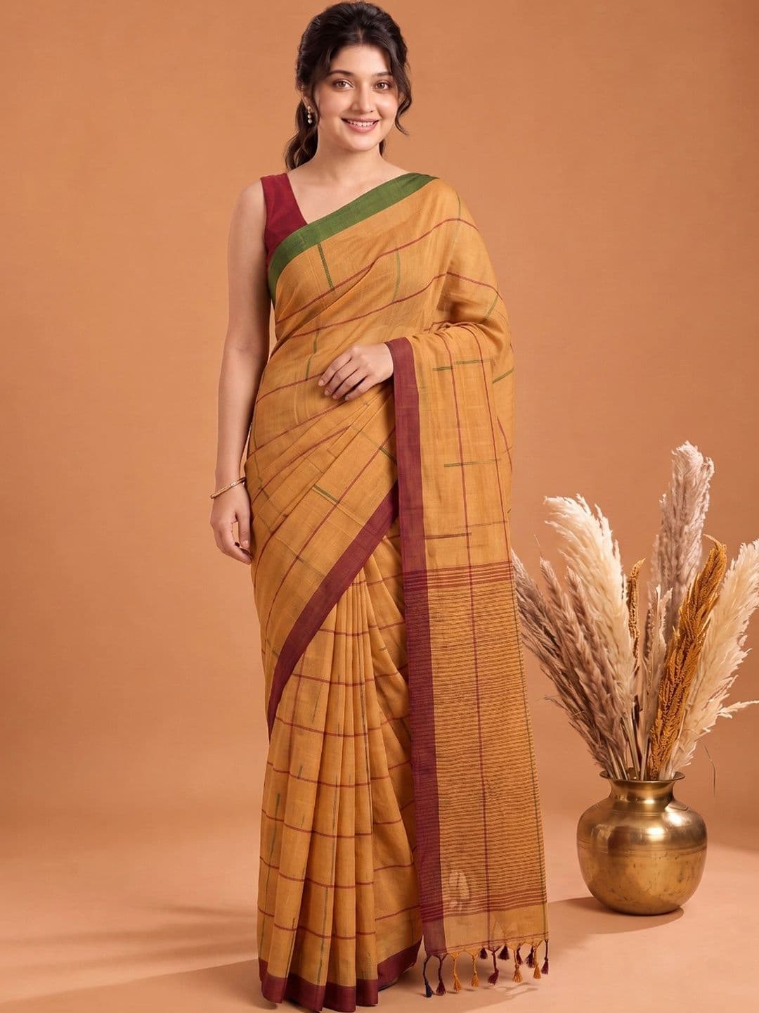 Mitera Checked Pure Cotton Saree - view 1