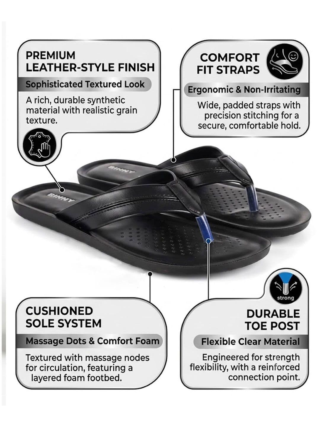 Binny Men Leather Comfort Open Toe Thong Sandals With Cushioned Footbed thumbnail 6