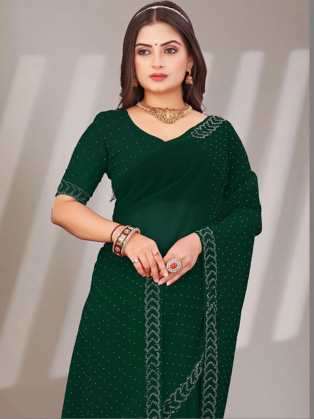 PRANU TRENDS Embellished Poly Chiffon Saree thumbnail 2