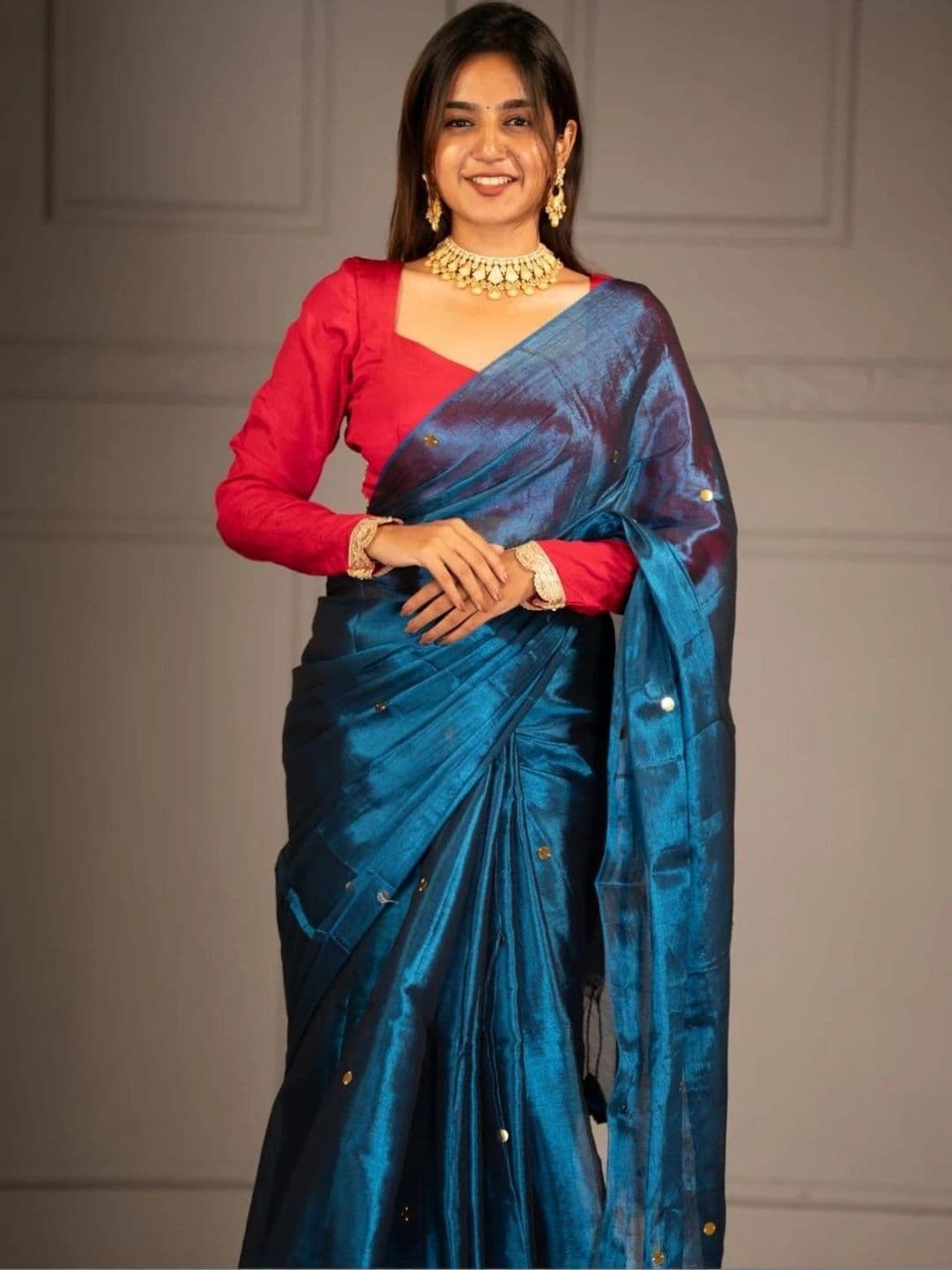 Sangria Ethnic Motifs Sequinned Tissue Chanderi Saree thumbnail 6