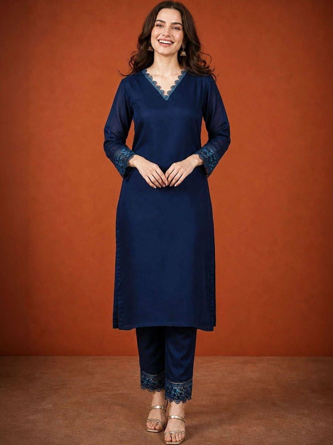 SAINOOR Women Ethnic Motifs Regular Thread Work Kurta with Trousers & With Dupatta - view 1