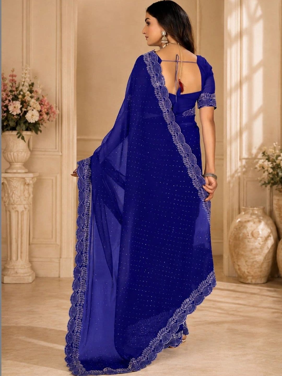 RENBRIZA Embroidered Poly Georgette Saree thumbnail 6