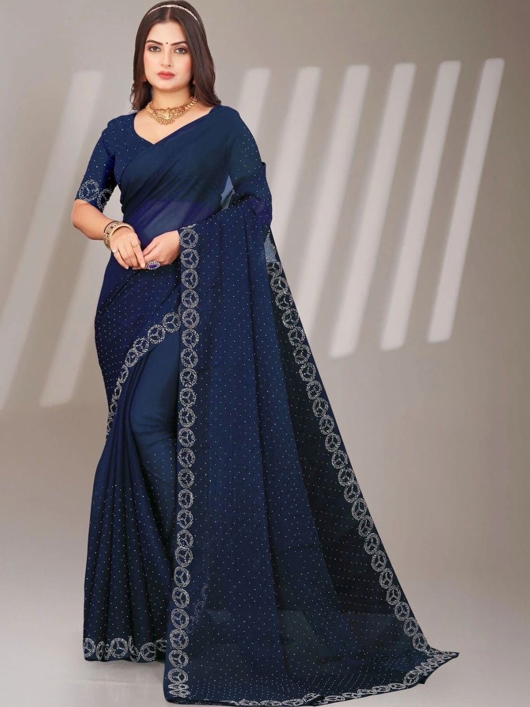 Fashion Mantra Embellished Poly Chiffon Saree - view 1