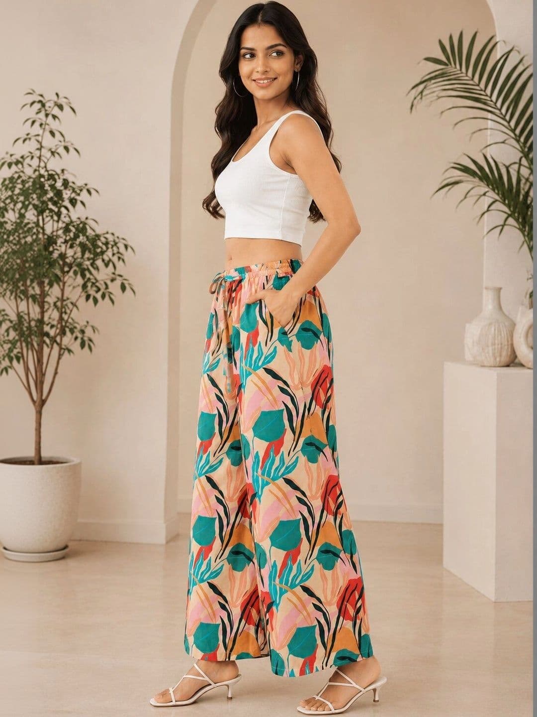 MOLIKONIC Women Printed Chambray Palazzos thumbnail 3