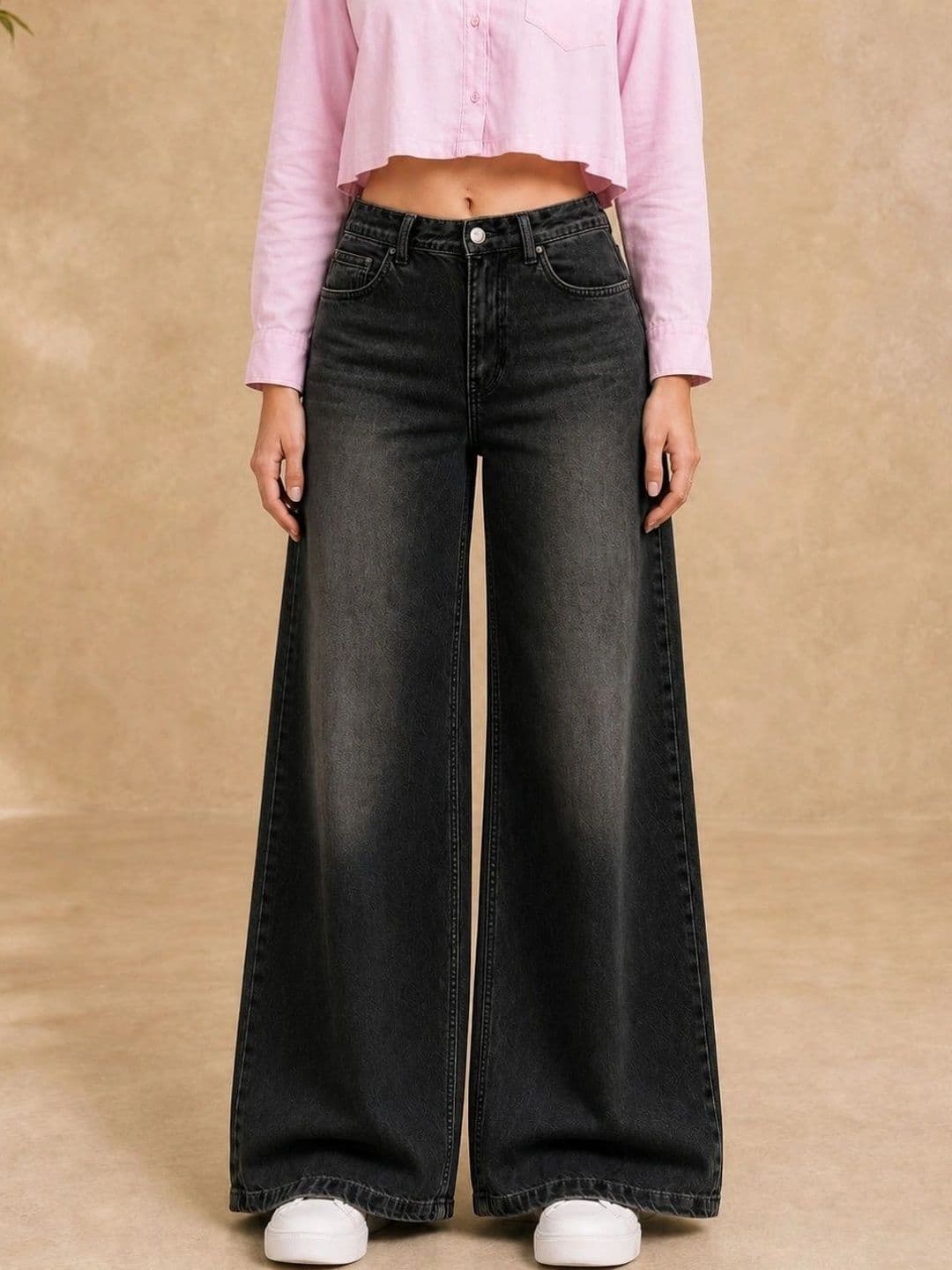 DressBerry Women Comfort Wide Leg High-Rise Low Distress Light Fade Stretchable Jeans - view 1
