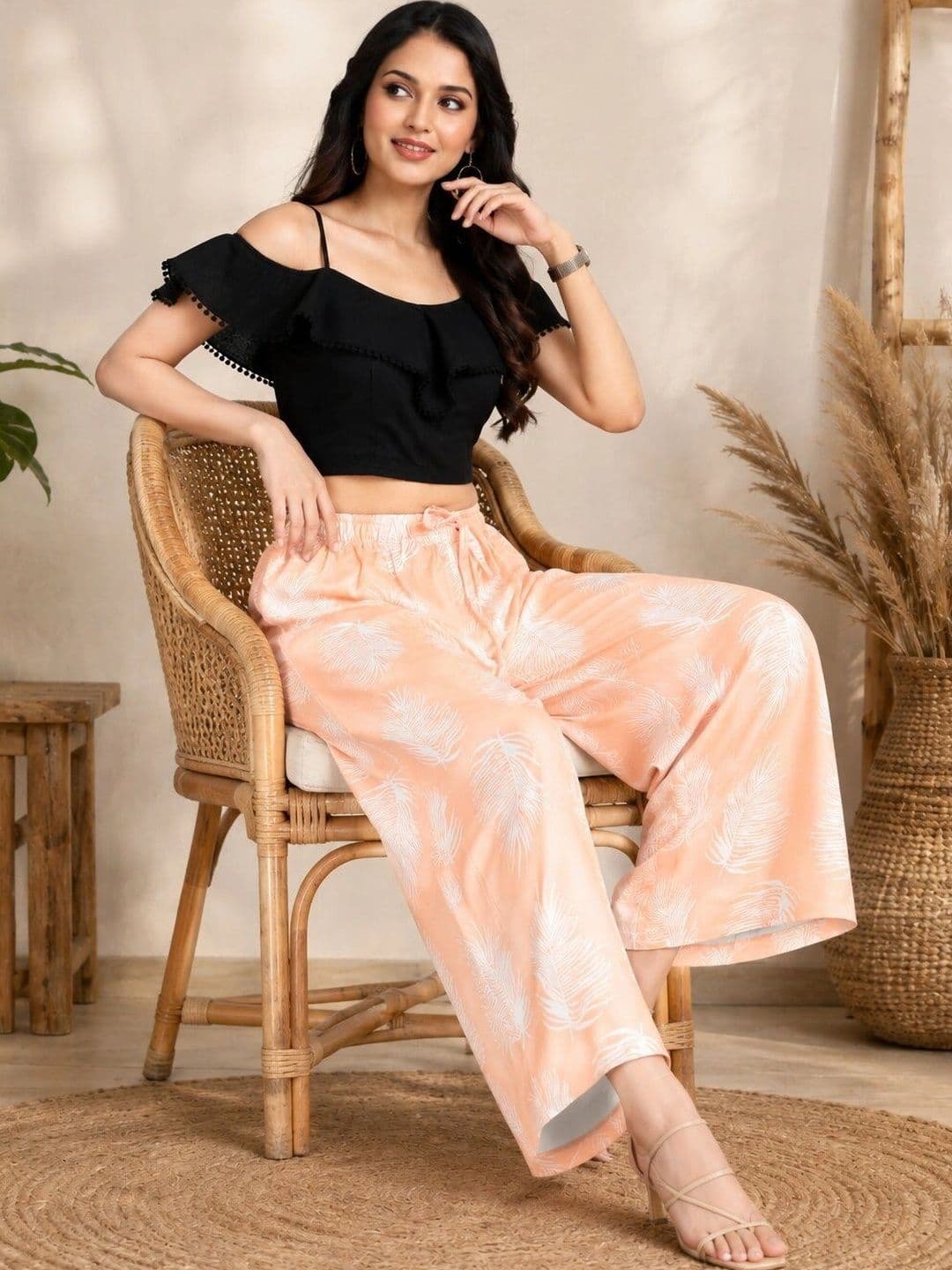 MOLIKONIC Women Floral Printed Chambray Ethnic Palazzos thumbnail 2