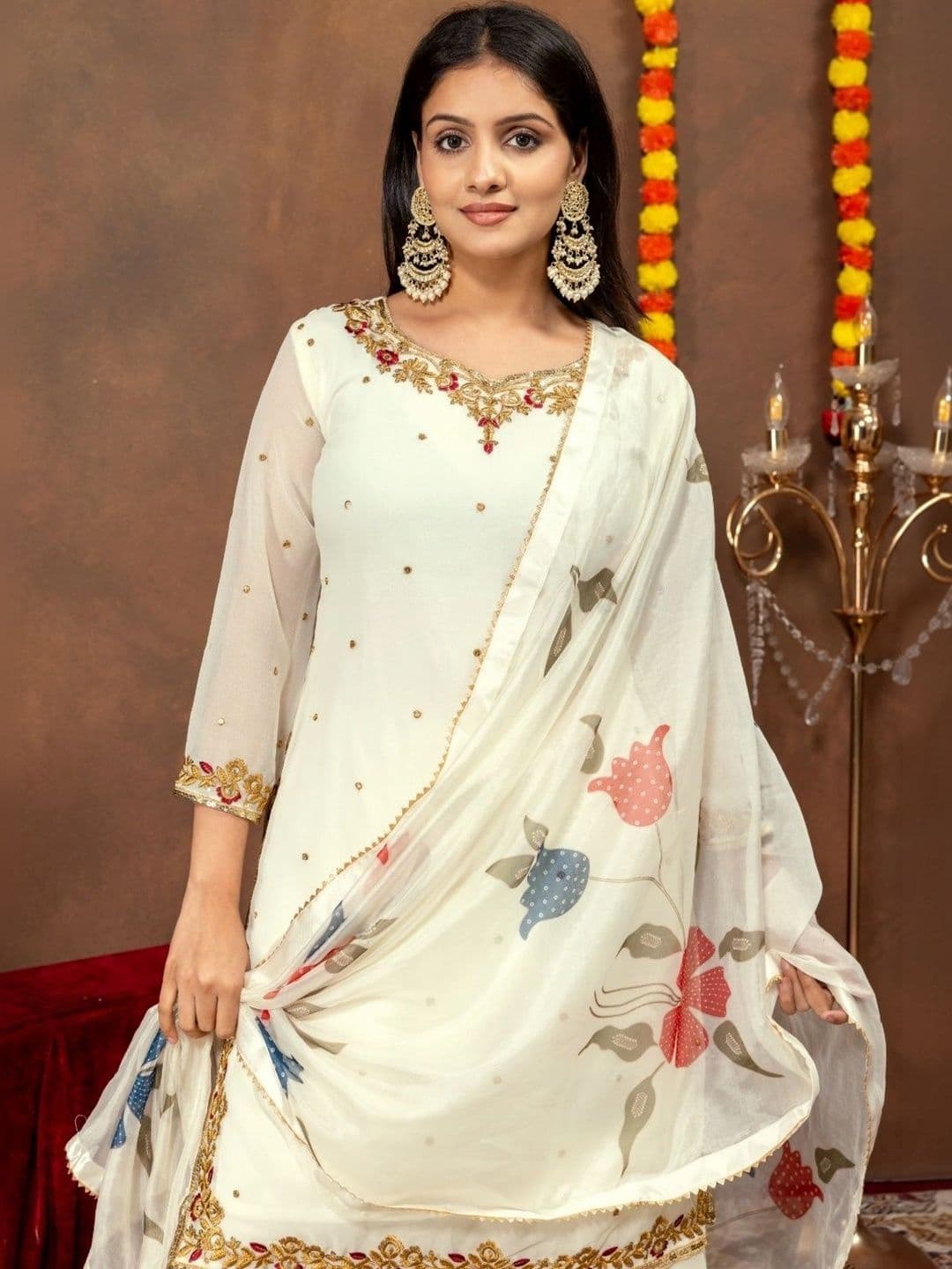 Aditexo Women Floral Embroidered Regular Kurta with Palazzos & With Dupatta thumbnail 2