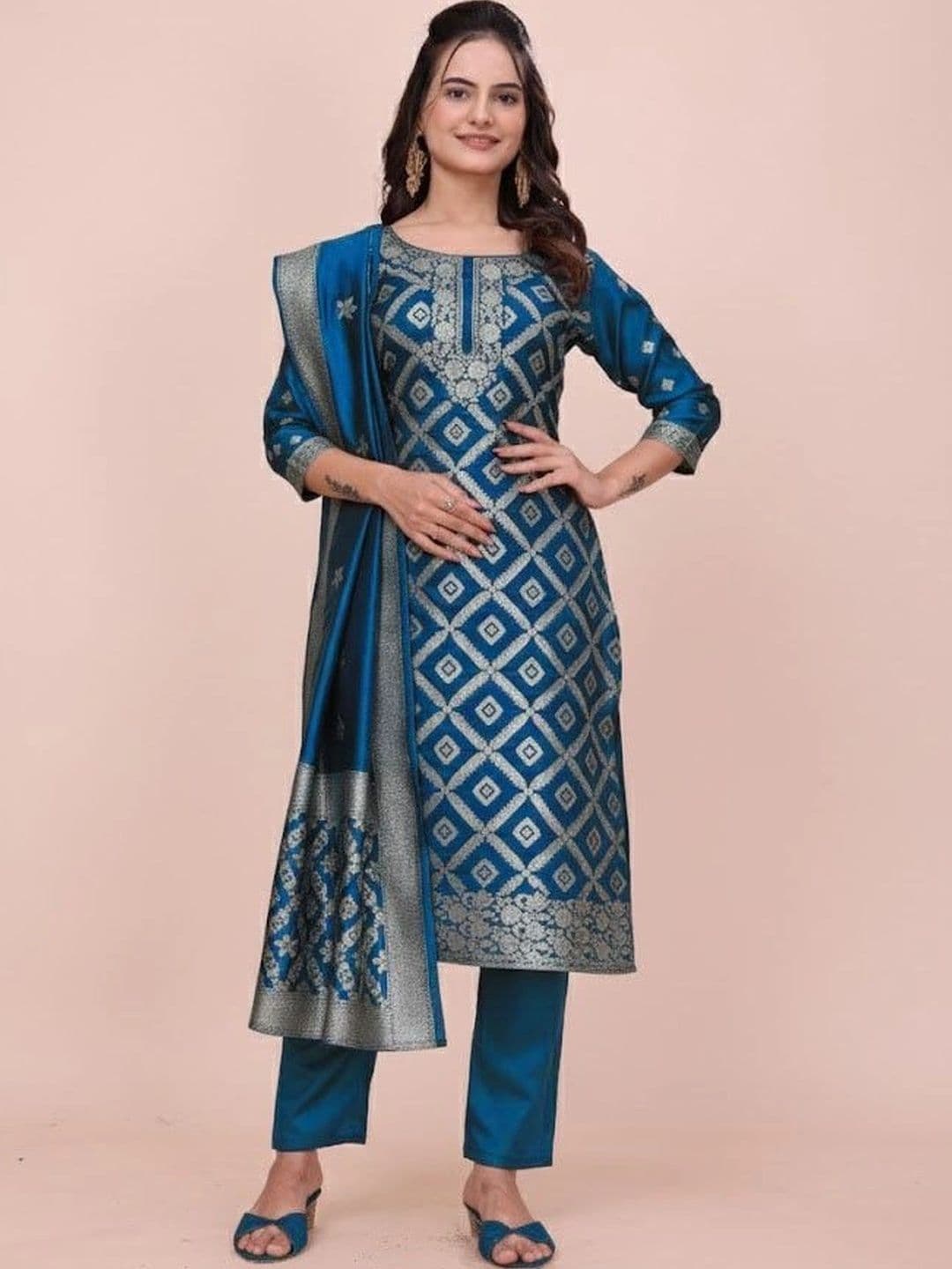 kantuba Art Silk Unstitched Dress Material thumbnail 3