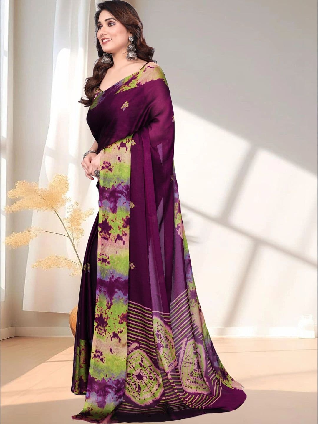 Owee Tie and Dye Pure Chiffon Designer Saree thumbnail 2