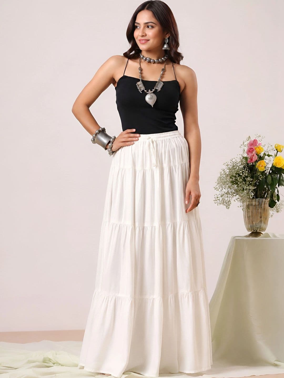 HARAYE Women Tiered Maxi Flared Skirt thumbnail 3