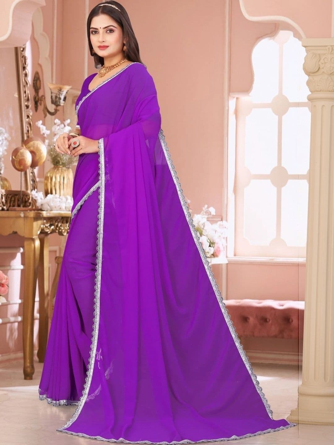 PRANU TRENDS Poly Chiffon Saree thumbnail 4