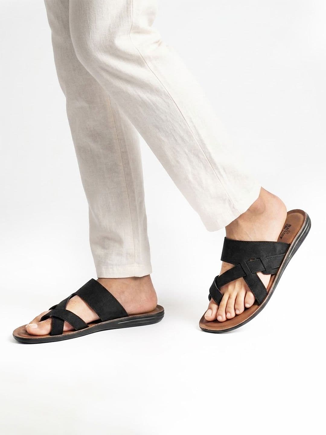 Binny Men Black Synthetic Comfort Toe-Ring Sandals With Cross-Strap Design - view 1