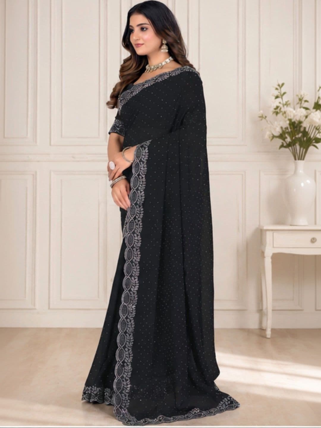 RENBRIZA Embellished Poly Chiffon Saree thumbnail 3