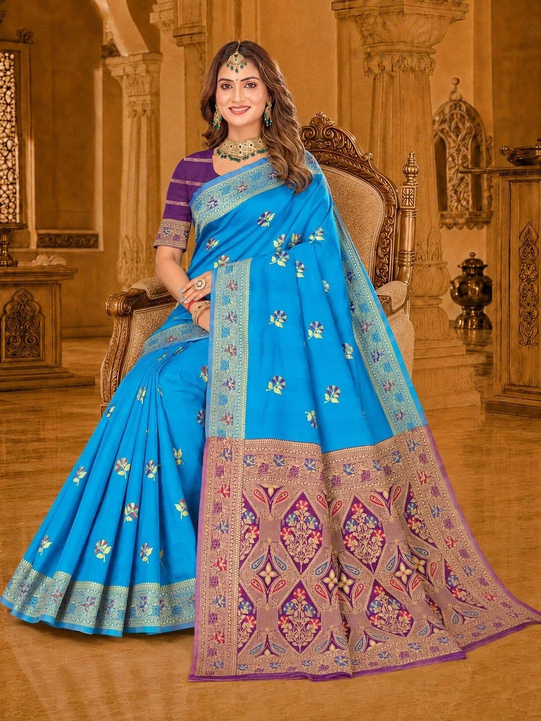Dimaxi Vastra Floral Zari Silk Blend Kota Saree thumbnail 3