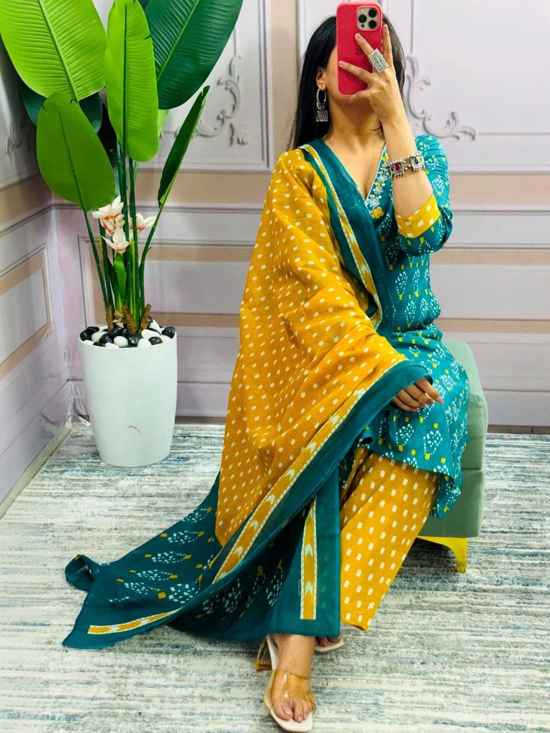 SRF KURTI HUB Women Ethnic Motifs Printed Regular Thread Work Kurta with Trousers & With Dupatta thumbnail 5