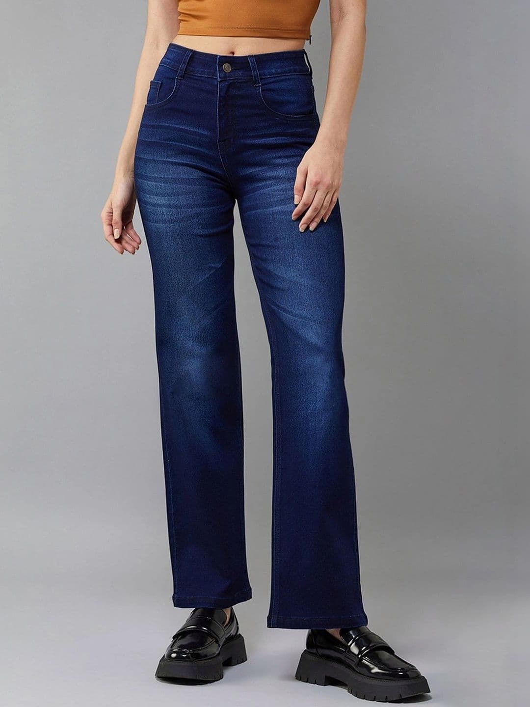 Mast & Harbour Women's Navy blue Bootcut Mid rise Regular Stretchable Denim Jeans thumbnail 5