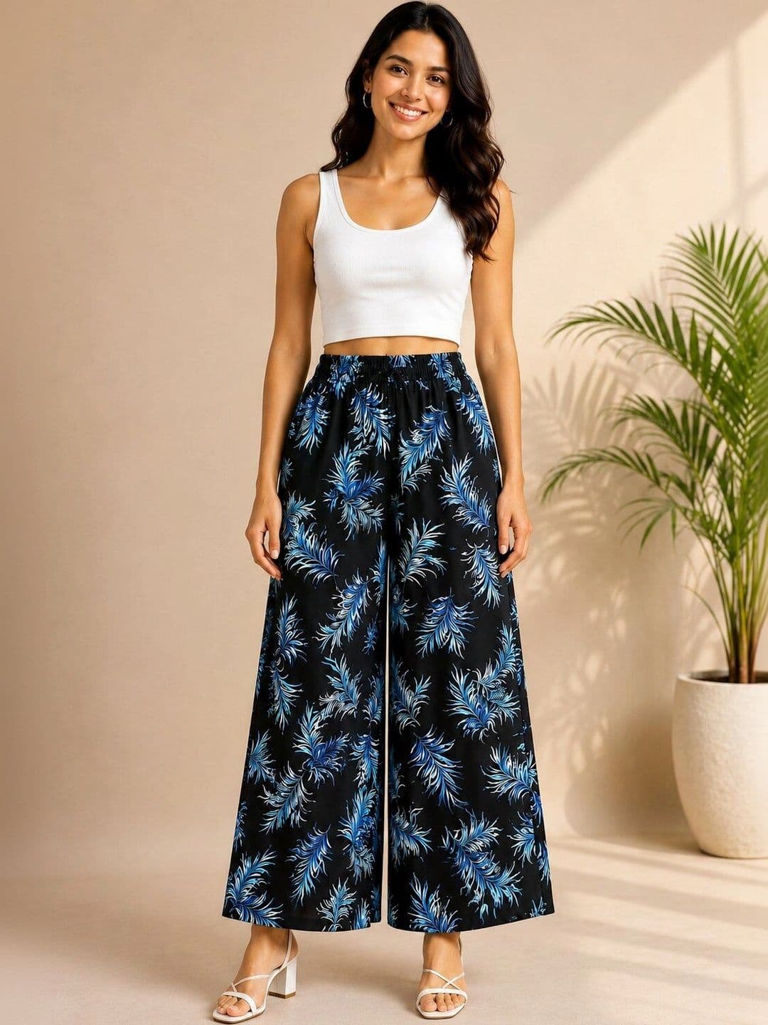 Nalax Designs Women Floral Printed Knitted Palazzos - view 1