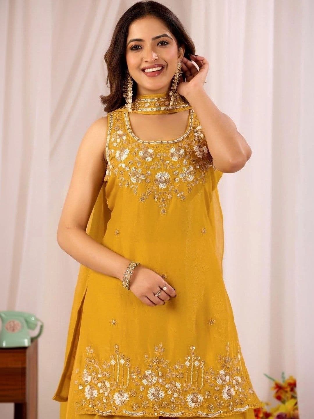 Bouncer Berry Women Ethnic Motifs Embroidered Regular Pure Silk Kurta with Sharara & With Dupatta thumbnail 3
