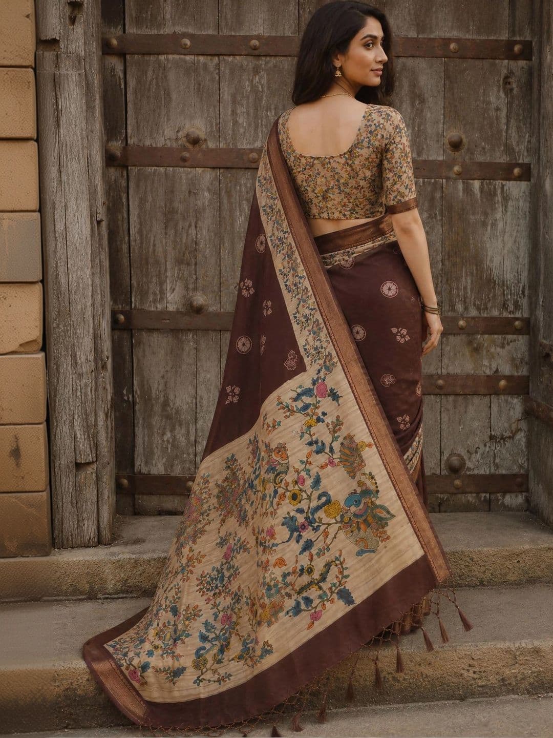 KALINI Kalamkari Silk Blend Saree thumbnail 4