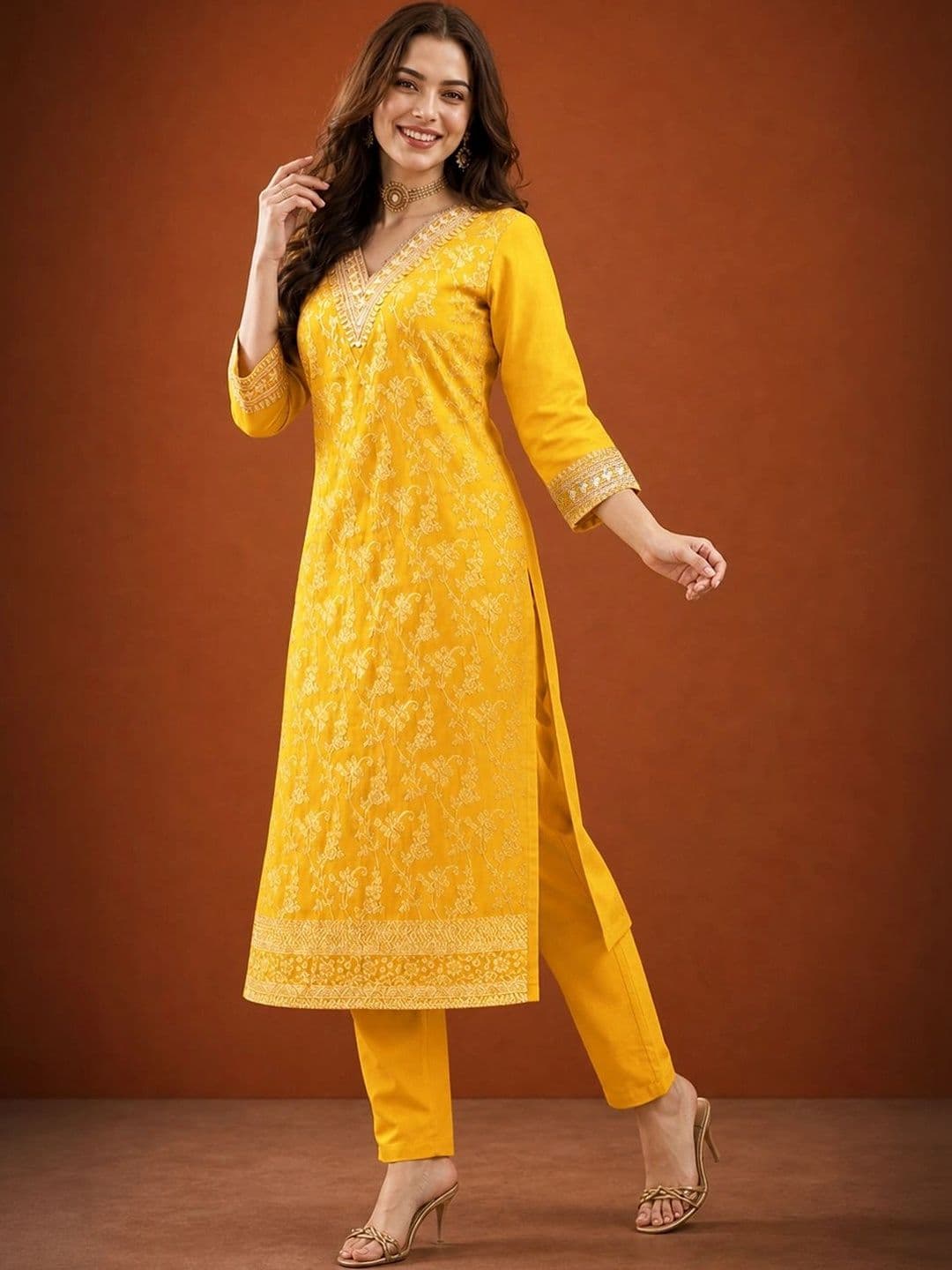 SAINOOR Women Ethnic Motifs Embroidered Regular Kurta with Trousers & With Dupatta thumbnail 2
