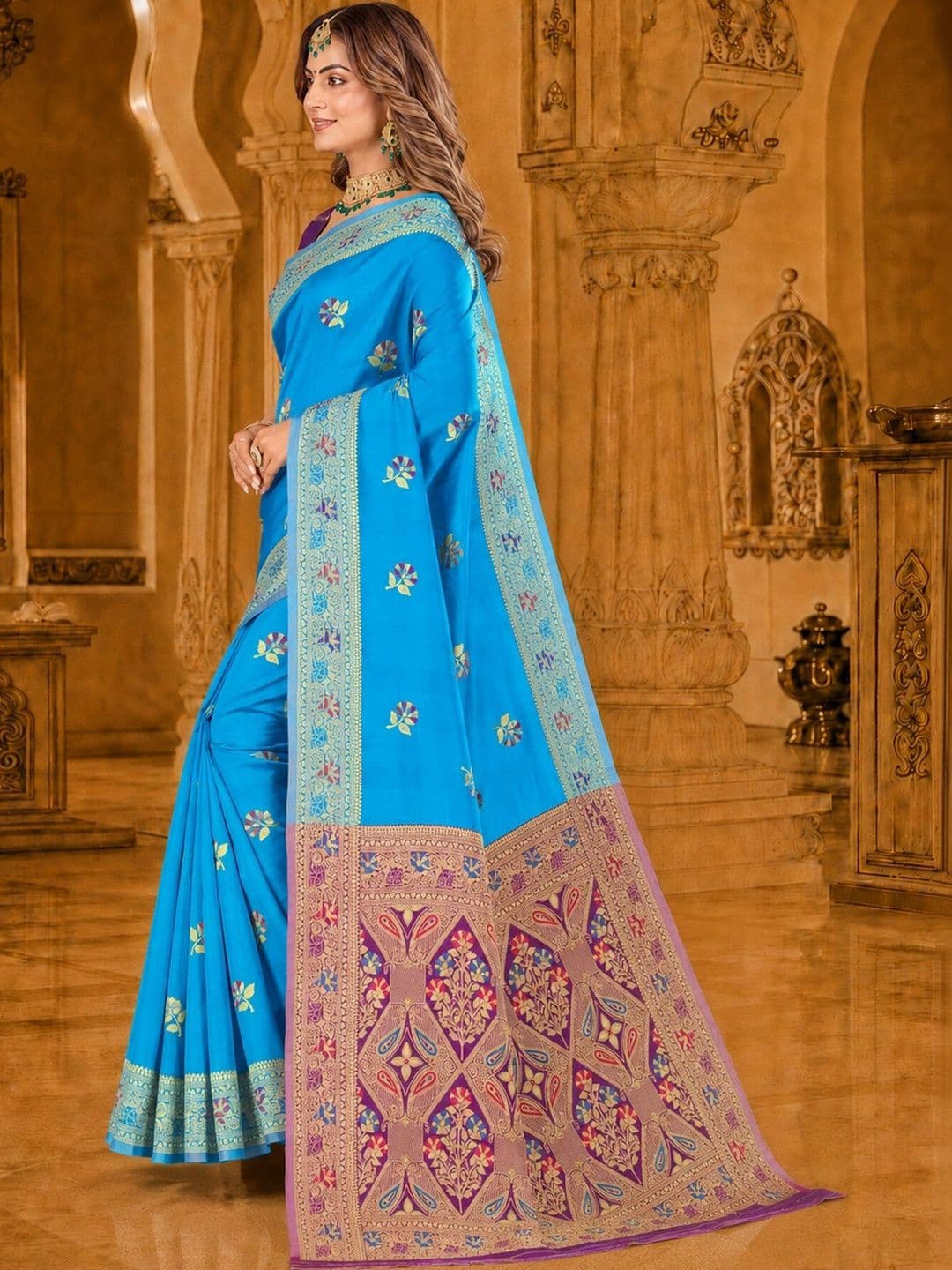 Dimaxi Vastra Floral Zari Silk Blend Kota Saree thumbnail 6