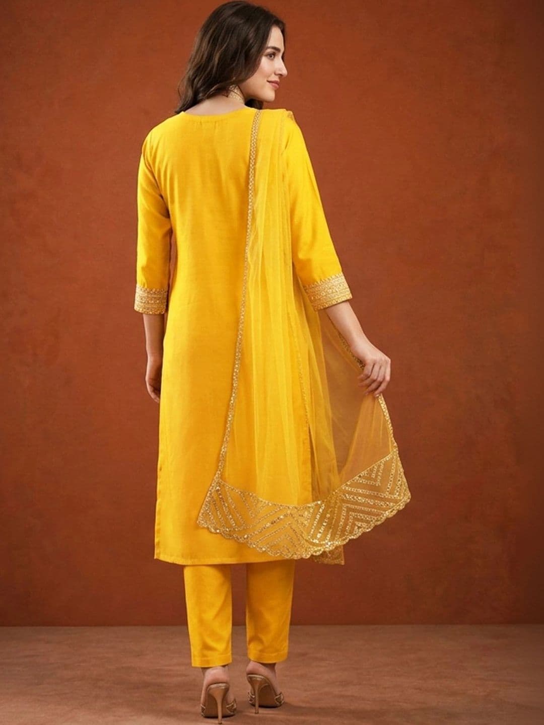 SAINOOR Women Ethnic Motifs Embroidered Regular Kurta with Trousers & With Dupatta thumbnail 7