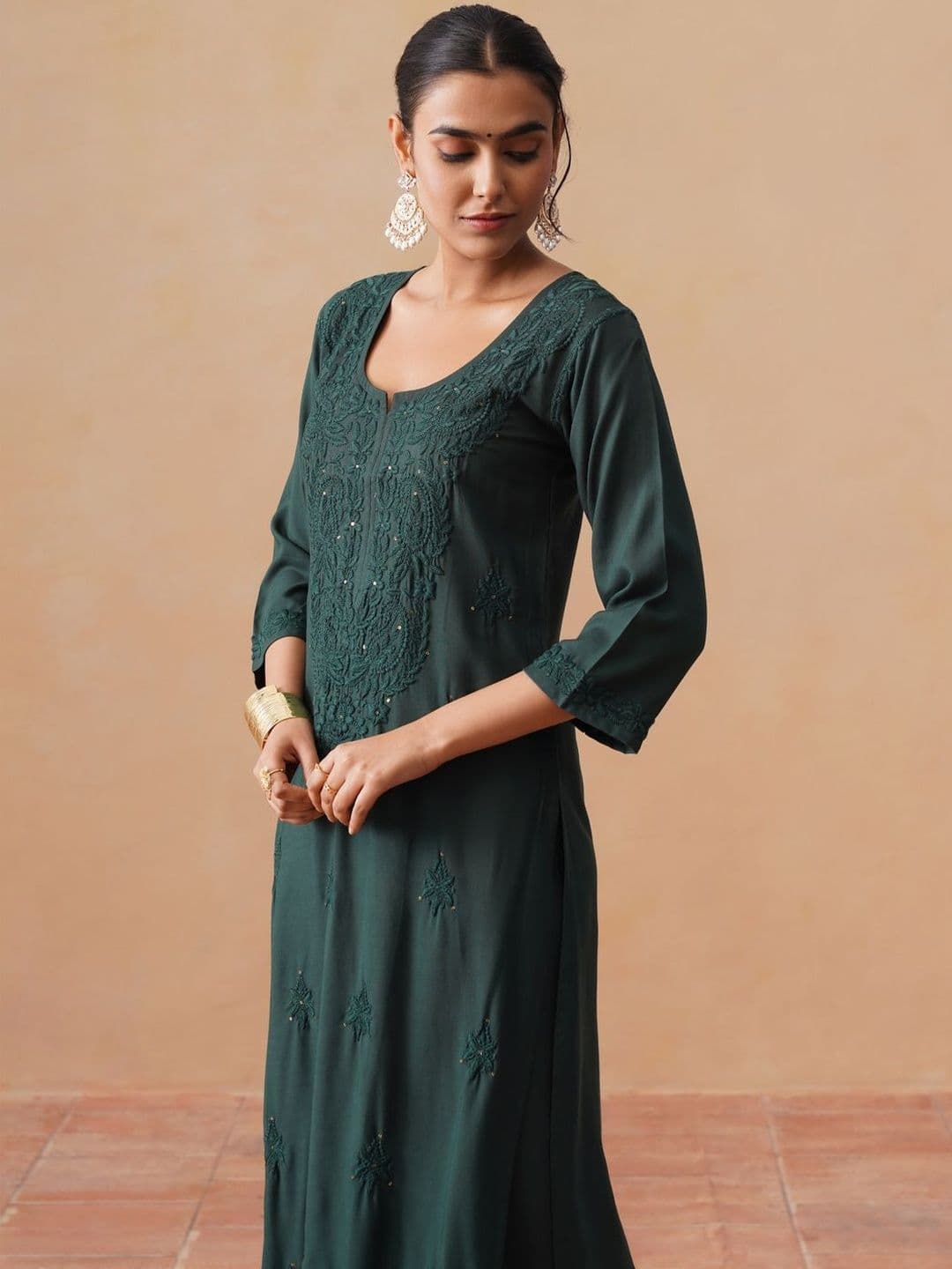 SAZRIKA Women Embroidered Regular Chikankari Kurta with Palazzos & With Dupatta - view 1