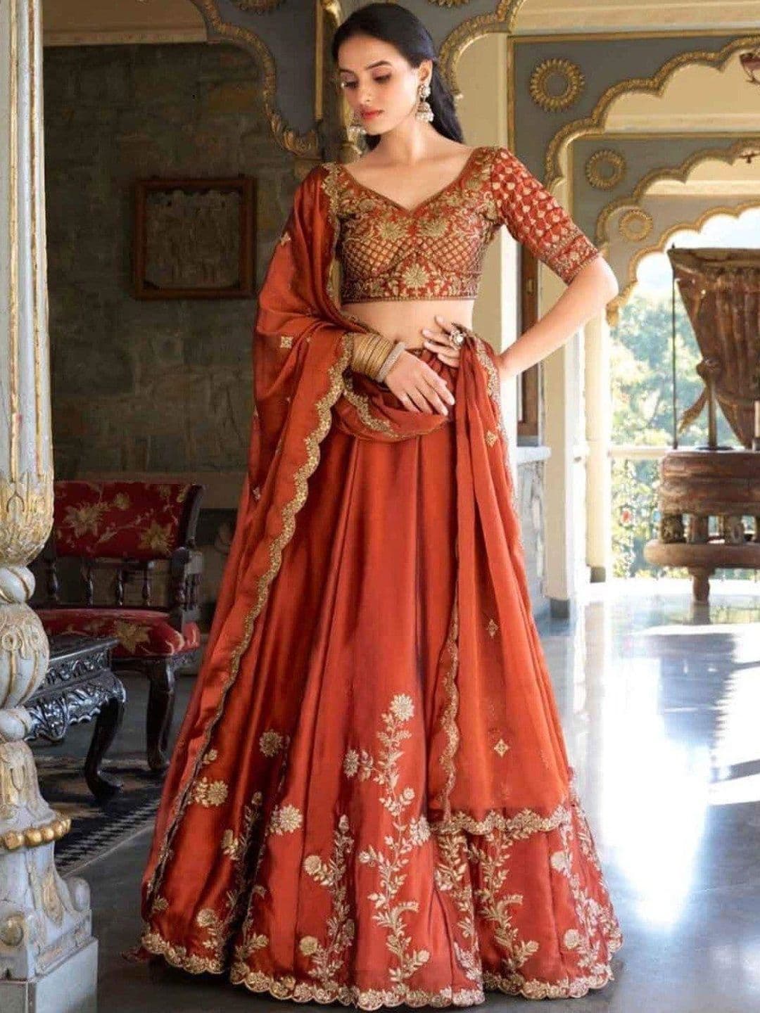 VASTRYN Embroidered Ready to Wear Lehenga & Unstitched Blouse With Dupatta thumbnail 5