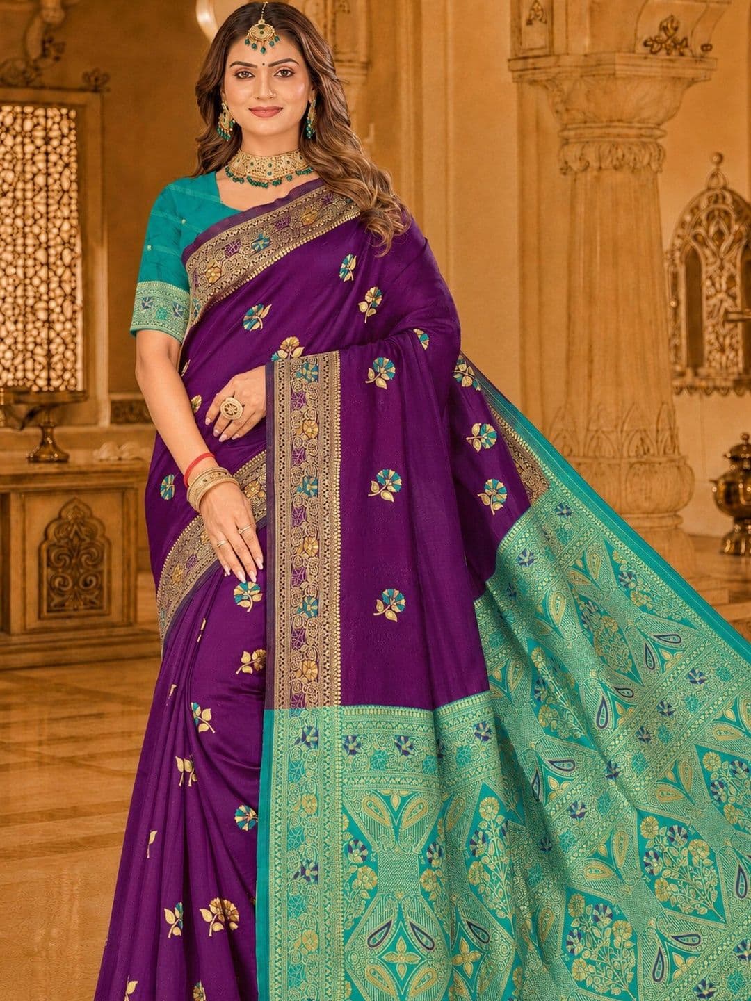Dimaxi Vastra Floral Zari Silk Blend Kota Saree thumbnail 2