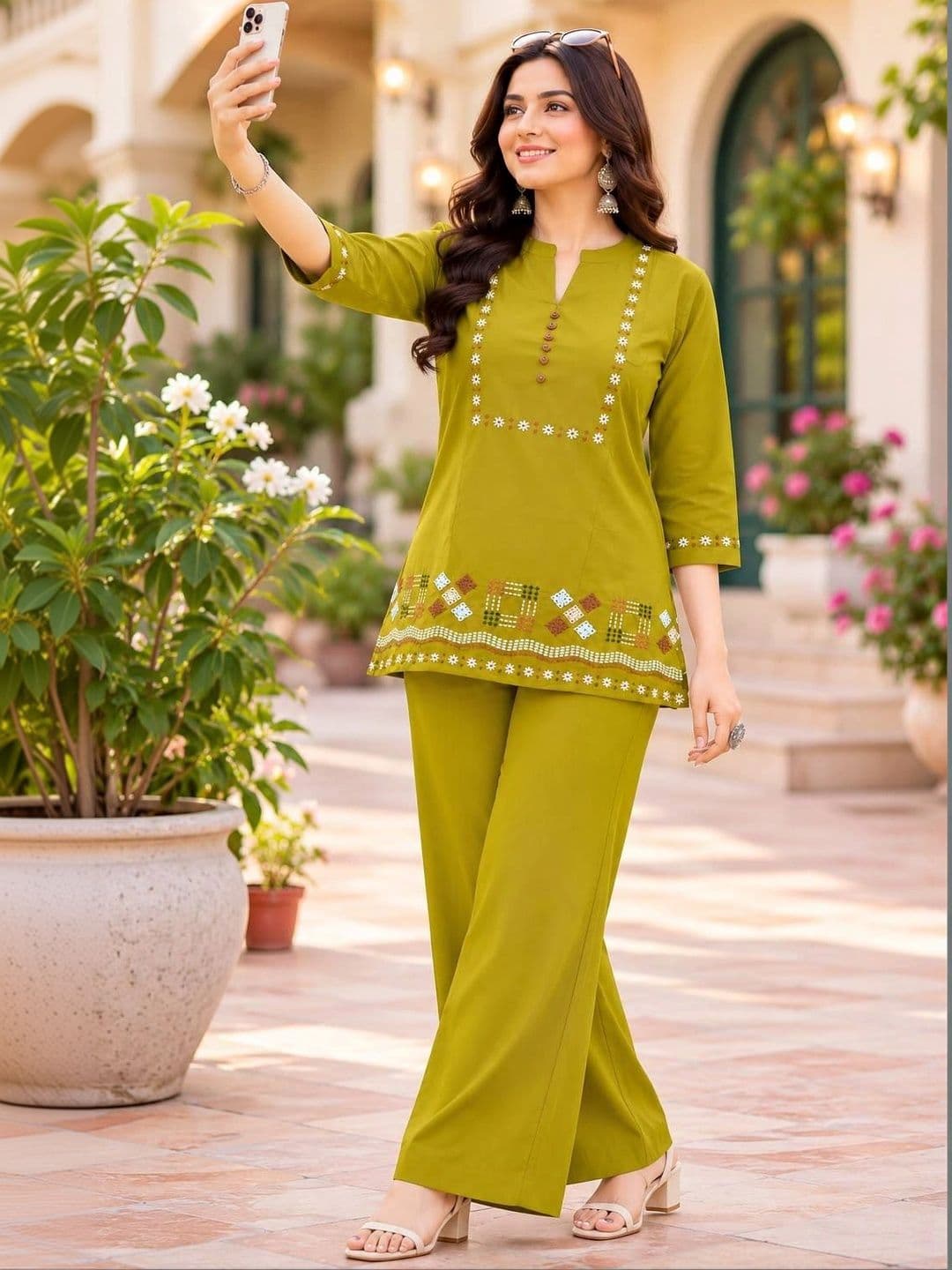 KDVOGUE Women Ethnic Motifs Embroidered Regular Thread Work Pure Cotton Kurta with Palazzos thumbnail 4