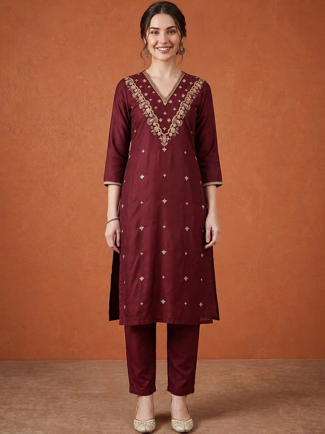 SAINOOR Women Ethnic Motifs Embroidered Regular Kurta with Trousers & With Dupatta - view 1