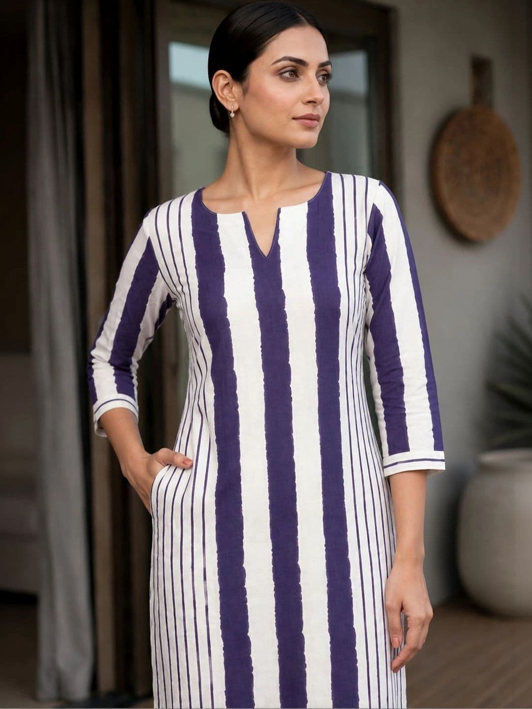 Bunai Women Striped Regular Kurta with Trousers thumbnail 4