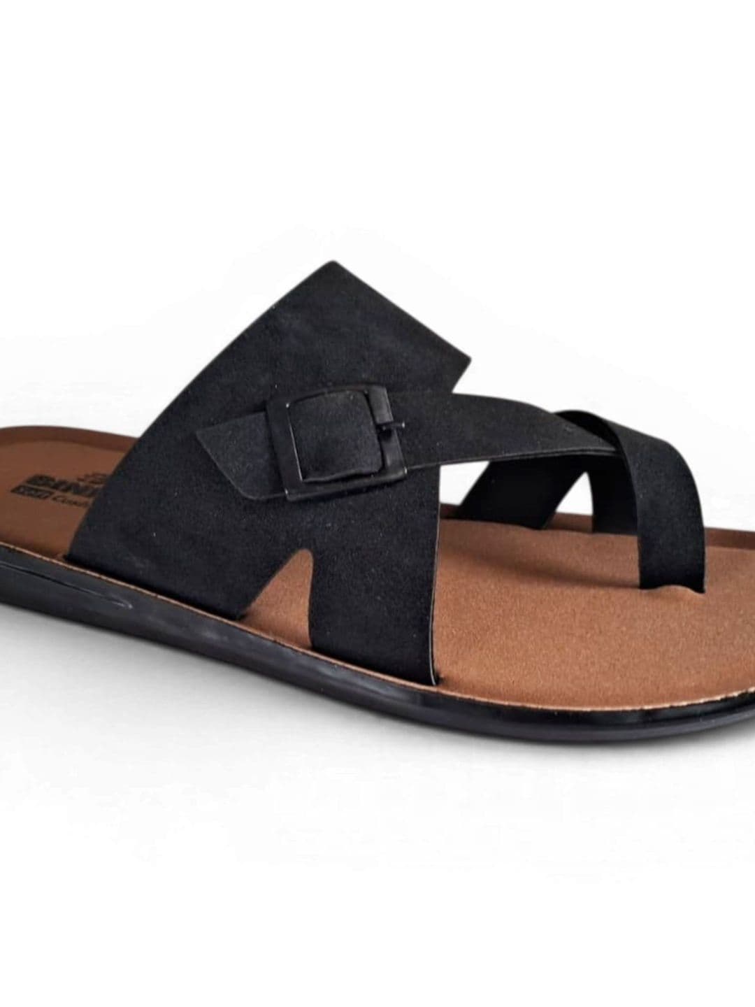 Binny Men Black Synthetic Comfort Toe-Ring Sandals With Buckle Strap thumbnail 6