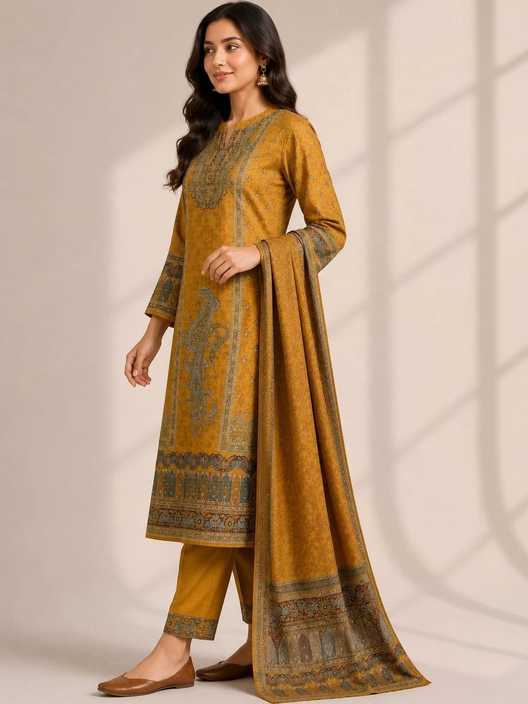 Wool's Kart Women Ethnic Motifs Printed Regular Kurta with Trousers & With Dupatta thumbnail 4