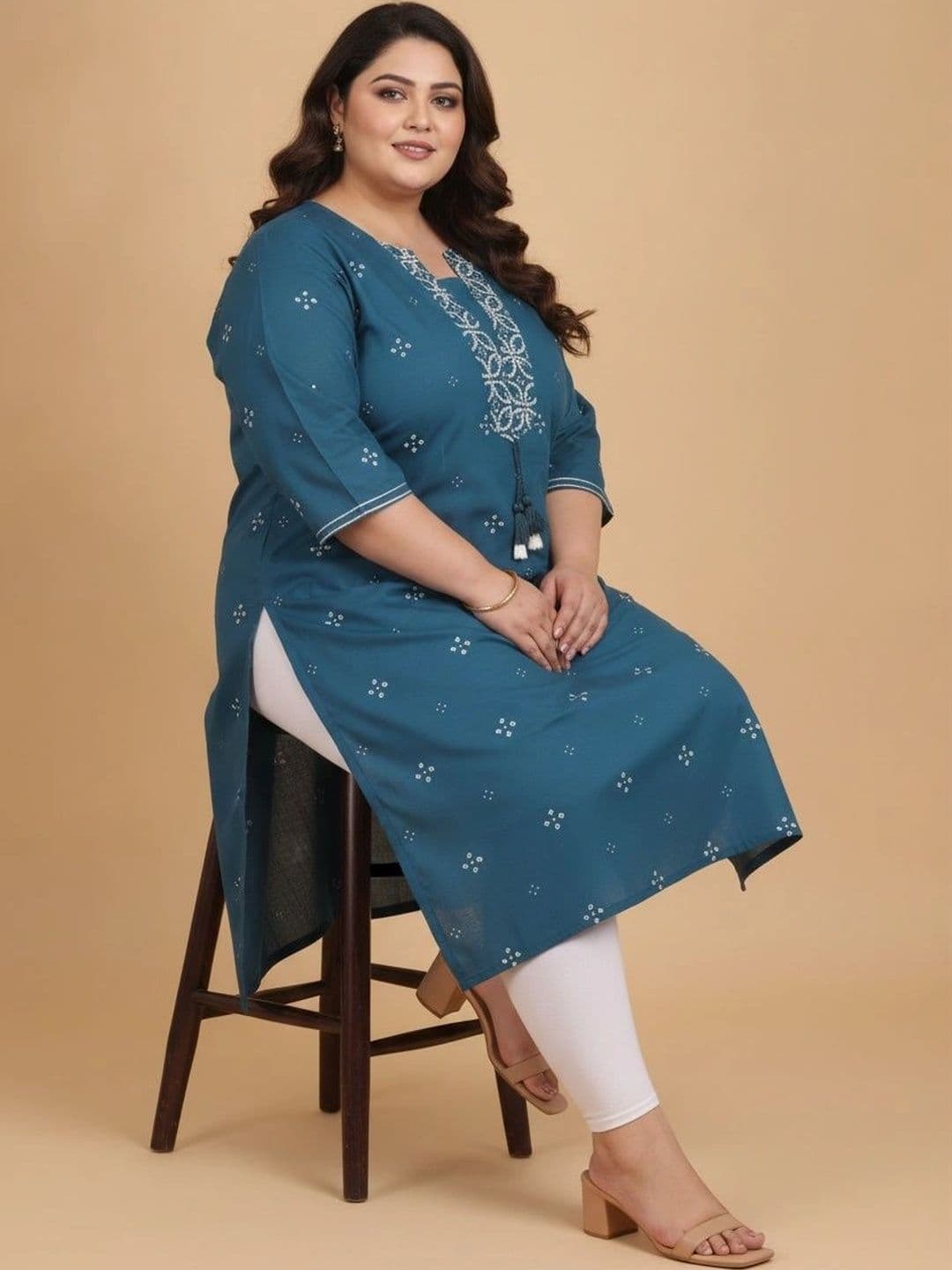 Sztori Women Bandhani Printed Thread Work Kurta thumbnail 6