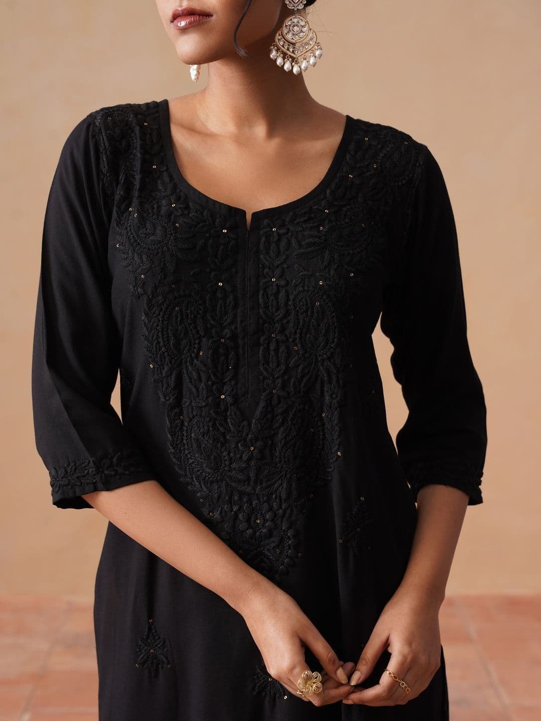 SAZRIKA Ethnic Motifs Embroidered Regular Thread Work Kurta with Palazzos & With Dupatta thumbnail 7