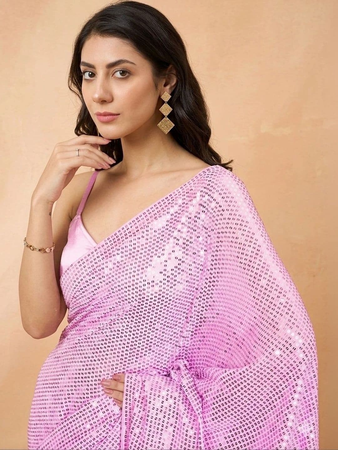 SZN Embellished Sequinned Poly Georgette Designer Saree thumbnail 3