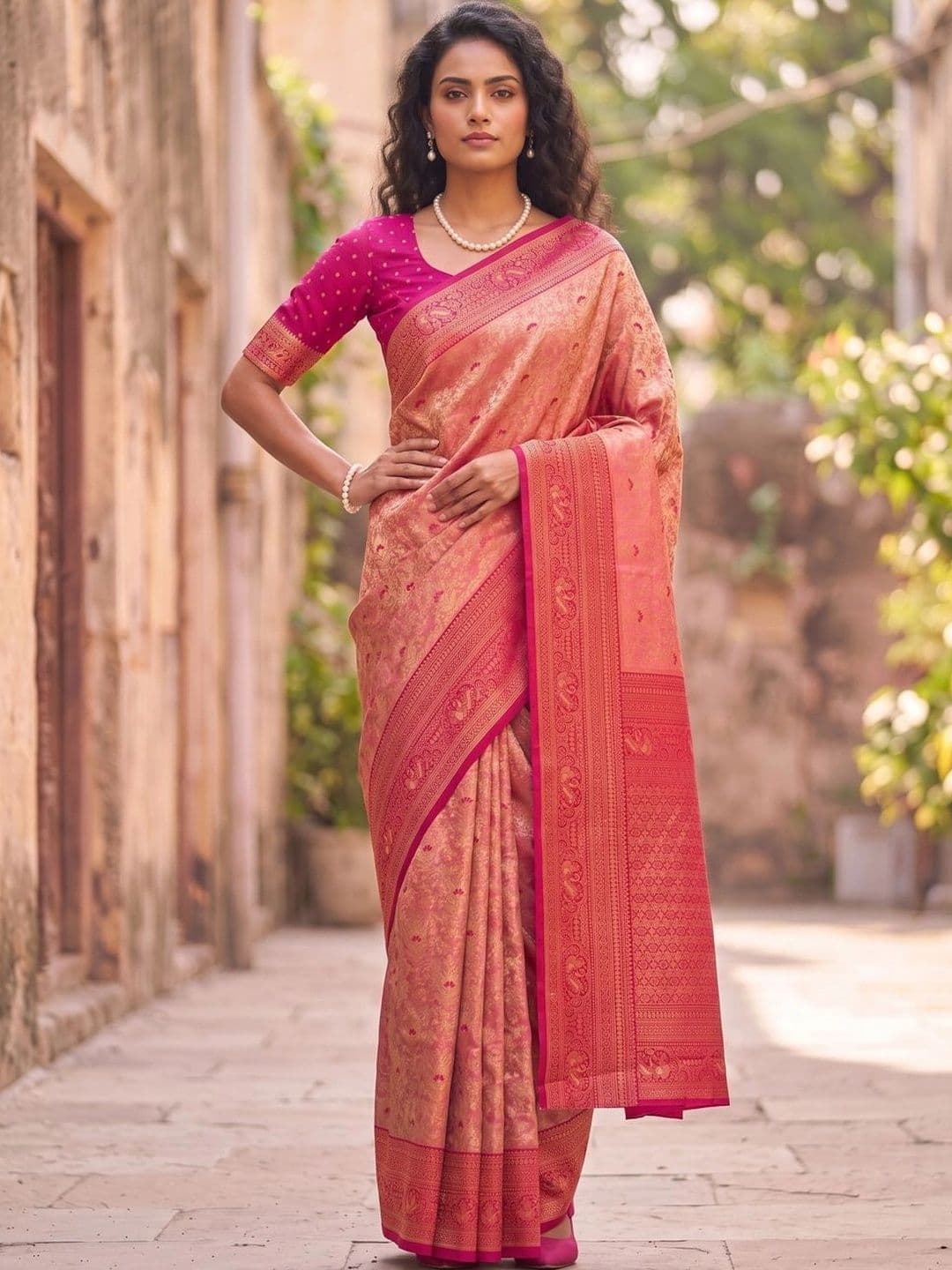 SOURAGYA Woven Design Zari Silk Blend Banarasi Saree thumbnail 2