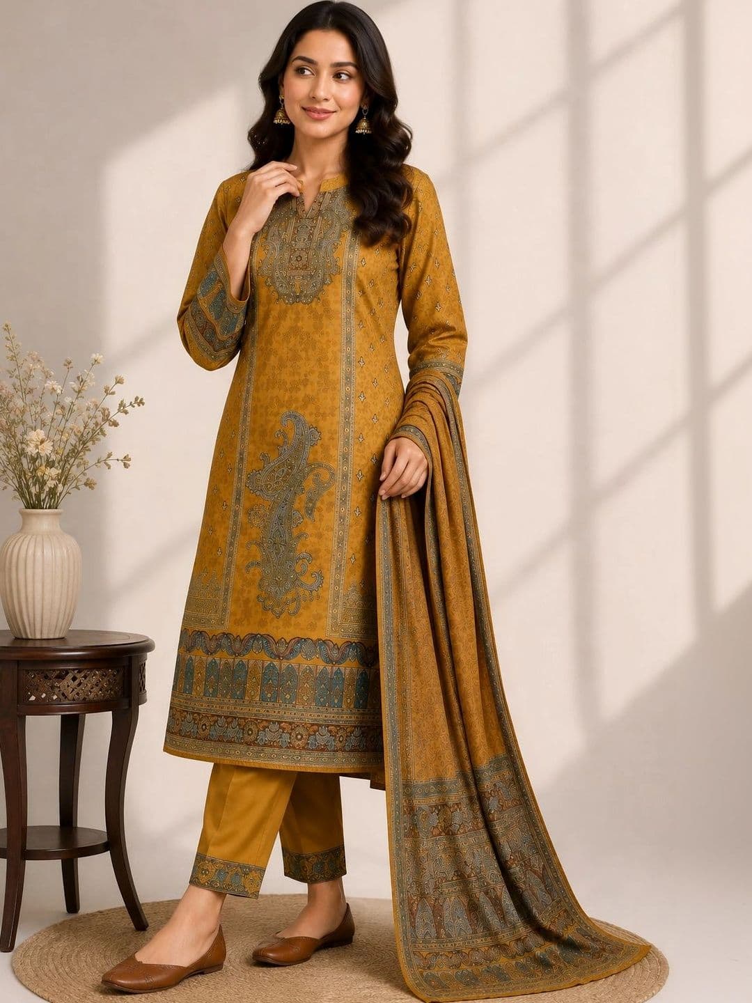 Wool's Kart Women Ethnic Motifs Printed Regular Kurta with Trousers & With Dupatta - view 1