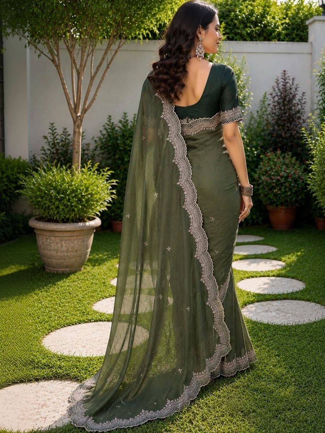 Vastra Drape Ethnic Motifs Zari Poly Georgette Saree thumbnail 4