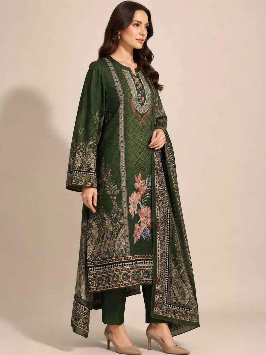 Wool's Kart Women Ethnic Motifs Printed Regular Kurta with Trousers & With Dupatta thumbnail 2
