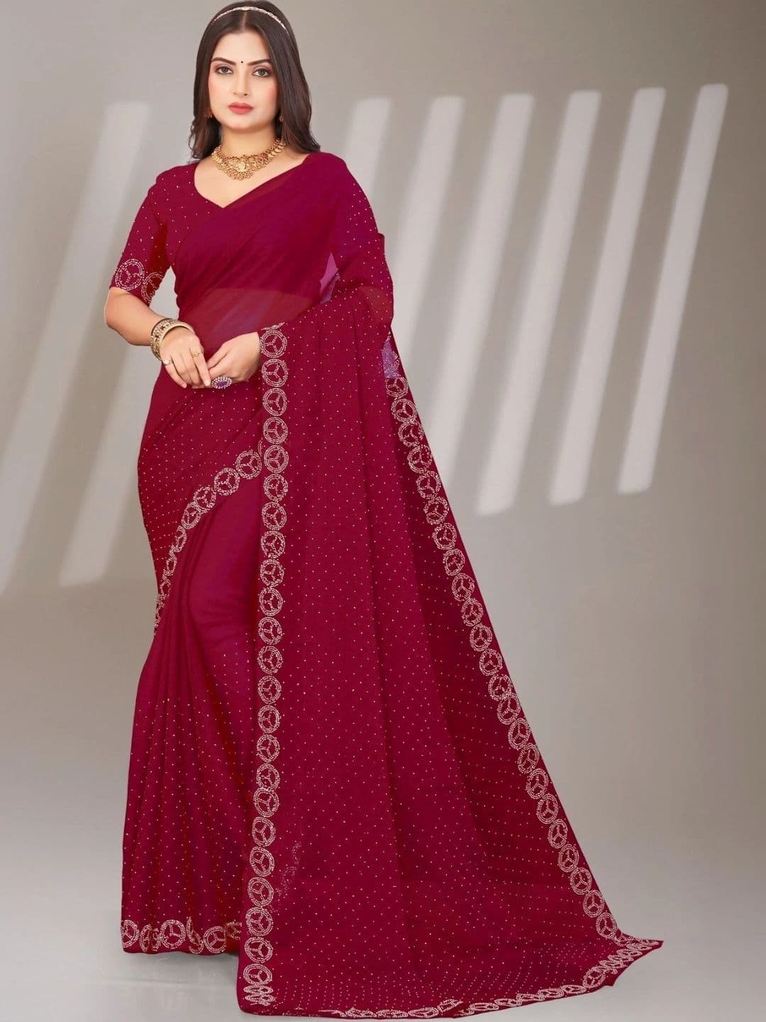 PRANU TRENDS Embellished Poly Chiffon Saree - view 1
