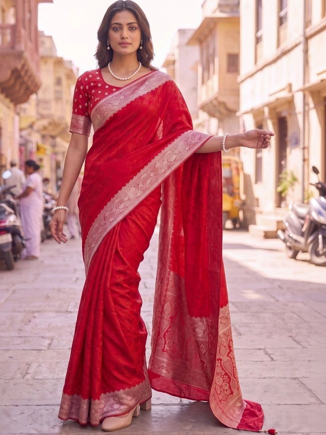 SOURAGYA Woven Design Zari Satin Designer Banarasi Saree thumbnail 3